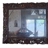 Rectangular Bisaut mirror with carved wooden frame, HENRI II style