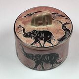 Soapstone box, trinket dish, candy dish with elephant decoration, 9.5 x 9 cm