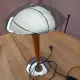 Mid-Century "Mushroom" Table Lamp, Chrome Metal & Teak – Style P