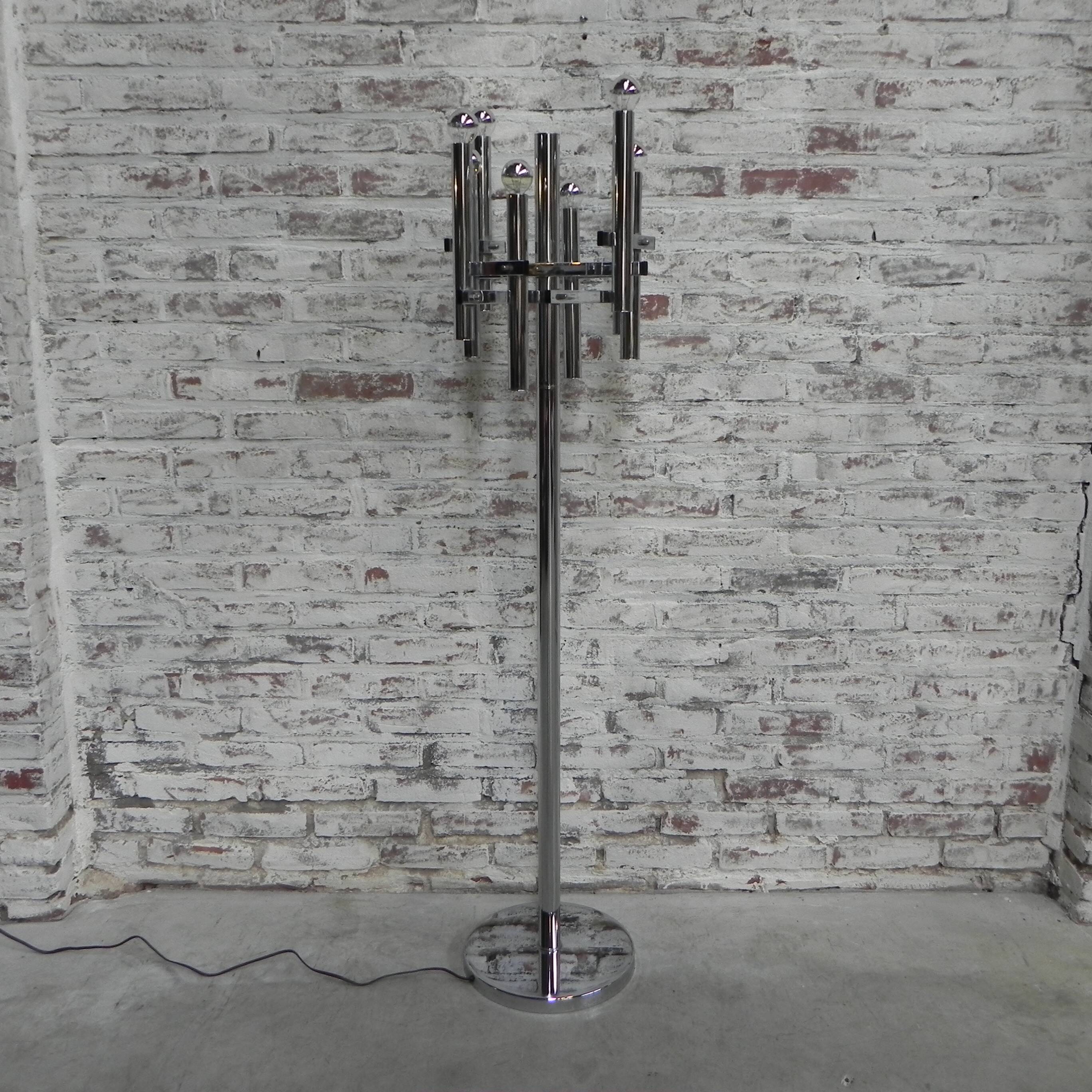 Chrome uplight floor lamp with 8 light points