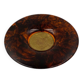 Plateau Hollywood Regency en laiton et écaille de tortue en lucite, Guzzini Italie années 1970