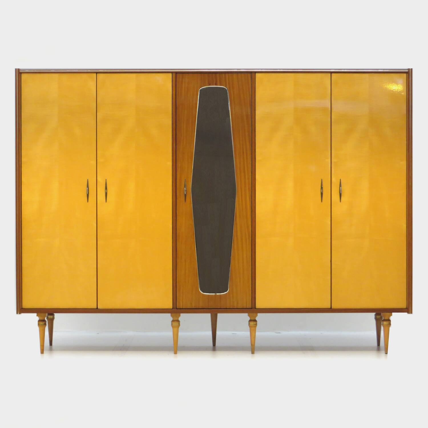 Large vintage mid century modern 5-door Wardrobe in Maple and Teak, 1950s
