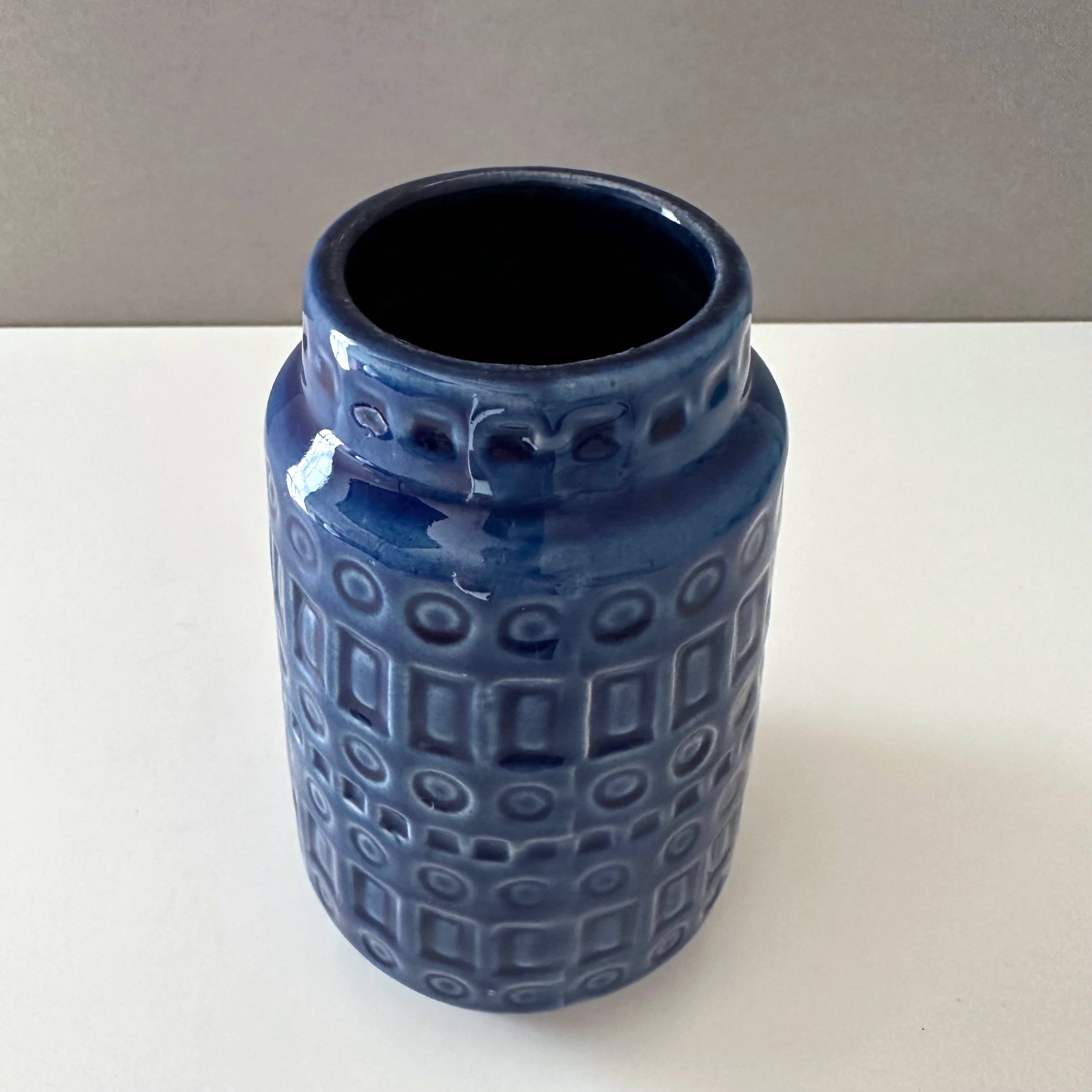 Scheurich vase Inka 260 18, flower vase, ceramic, blue, westgerman pottery