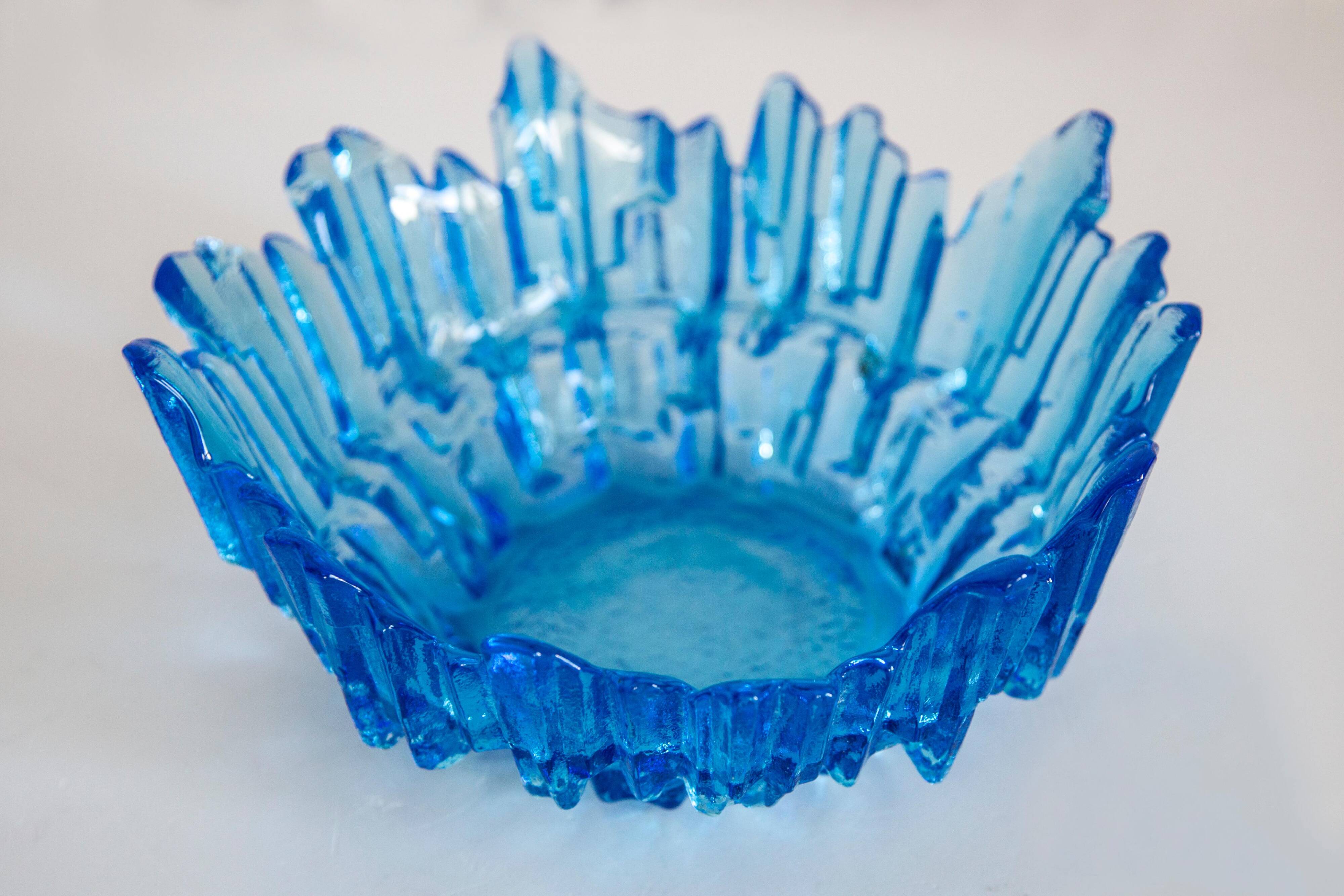 Vintage decorative plate in light blue glass, Italy, 1960s