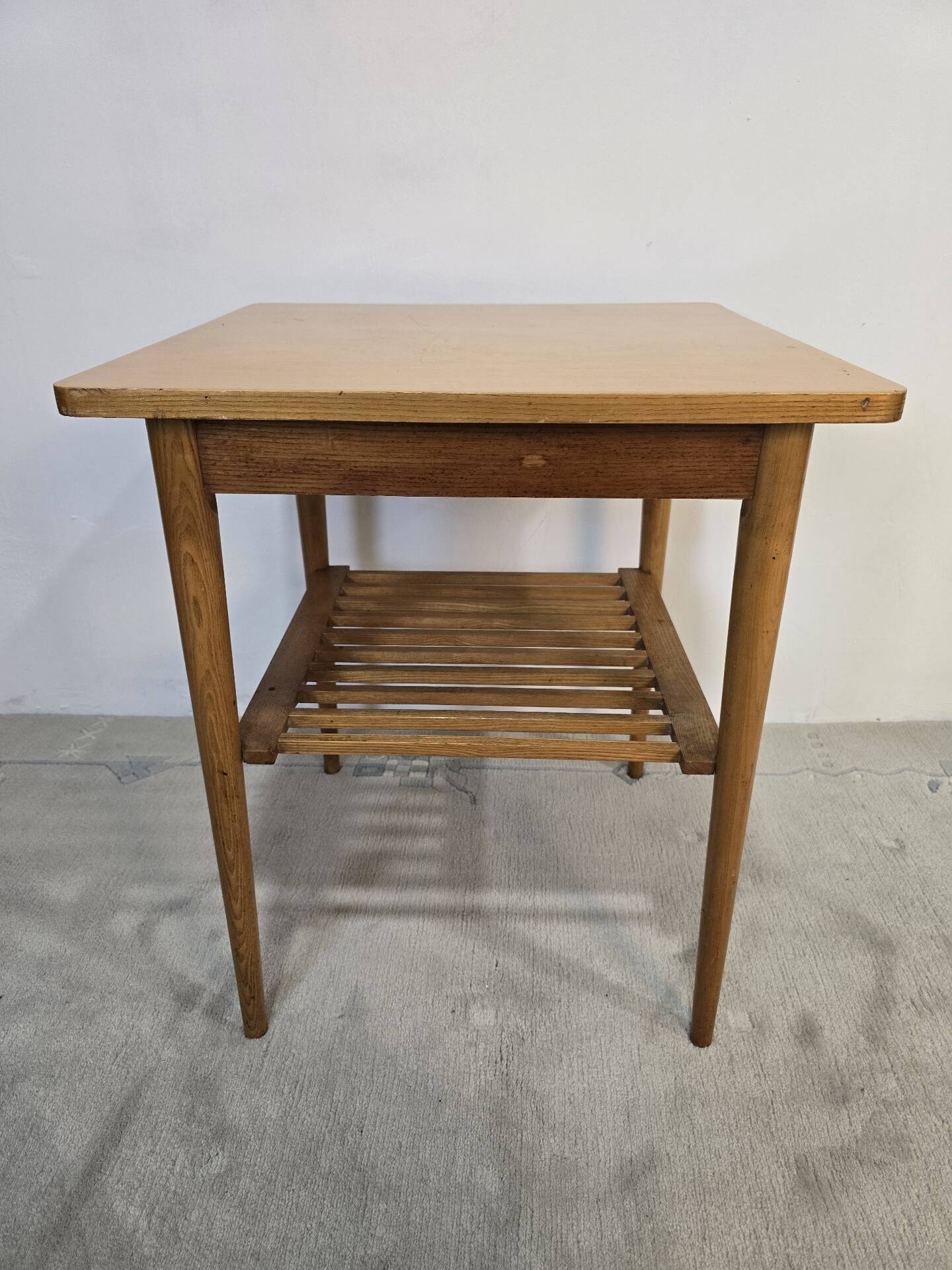 70s Hardwood Coffee Table with Slatted Shelf