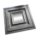 Vintage square mirror in wood covered with metal leaf, moldings in relief