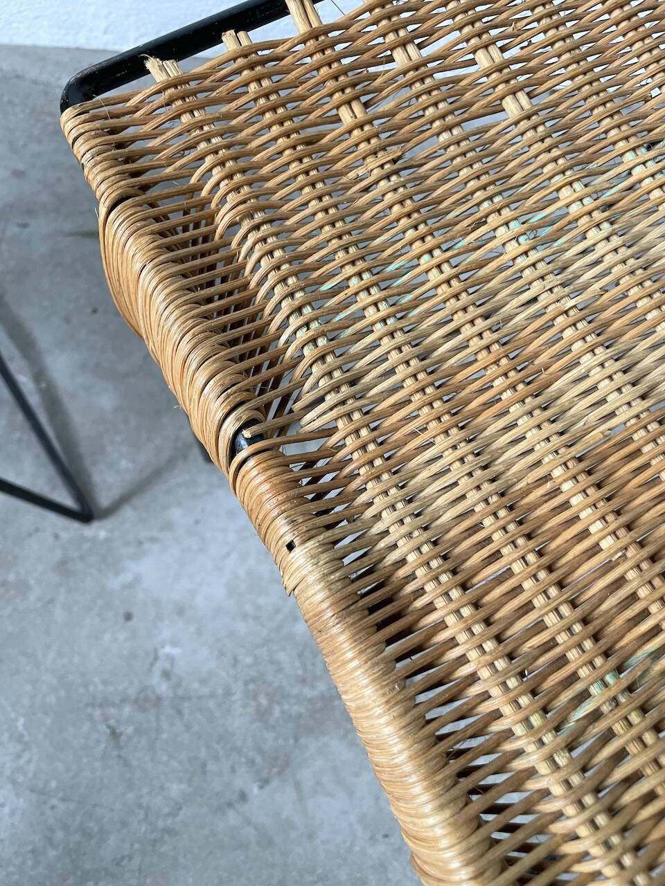 Set of three Raoul Guys wicker and metal stools