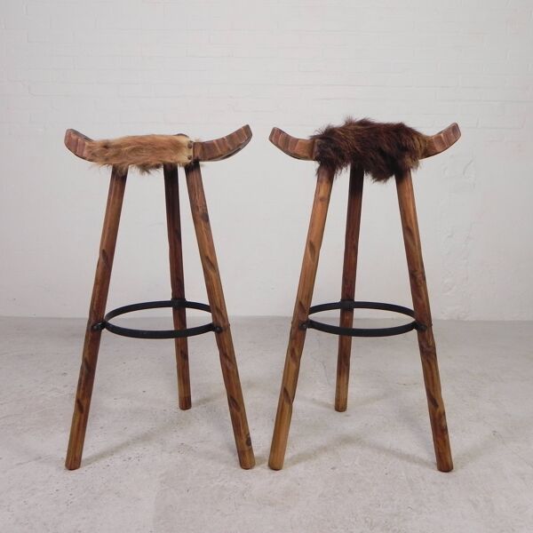 Ensemble de 2 tabourets espagnols en peau de vache, 1960s