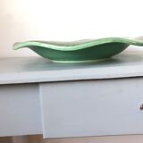 Large dish of the 1950s with wavy edge color green celadon