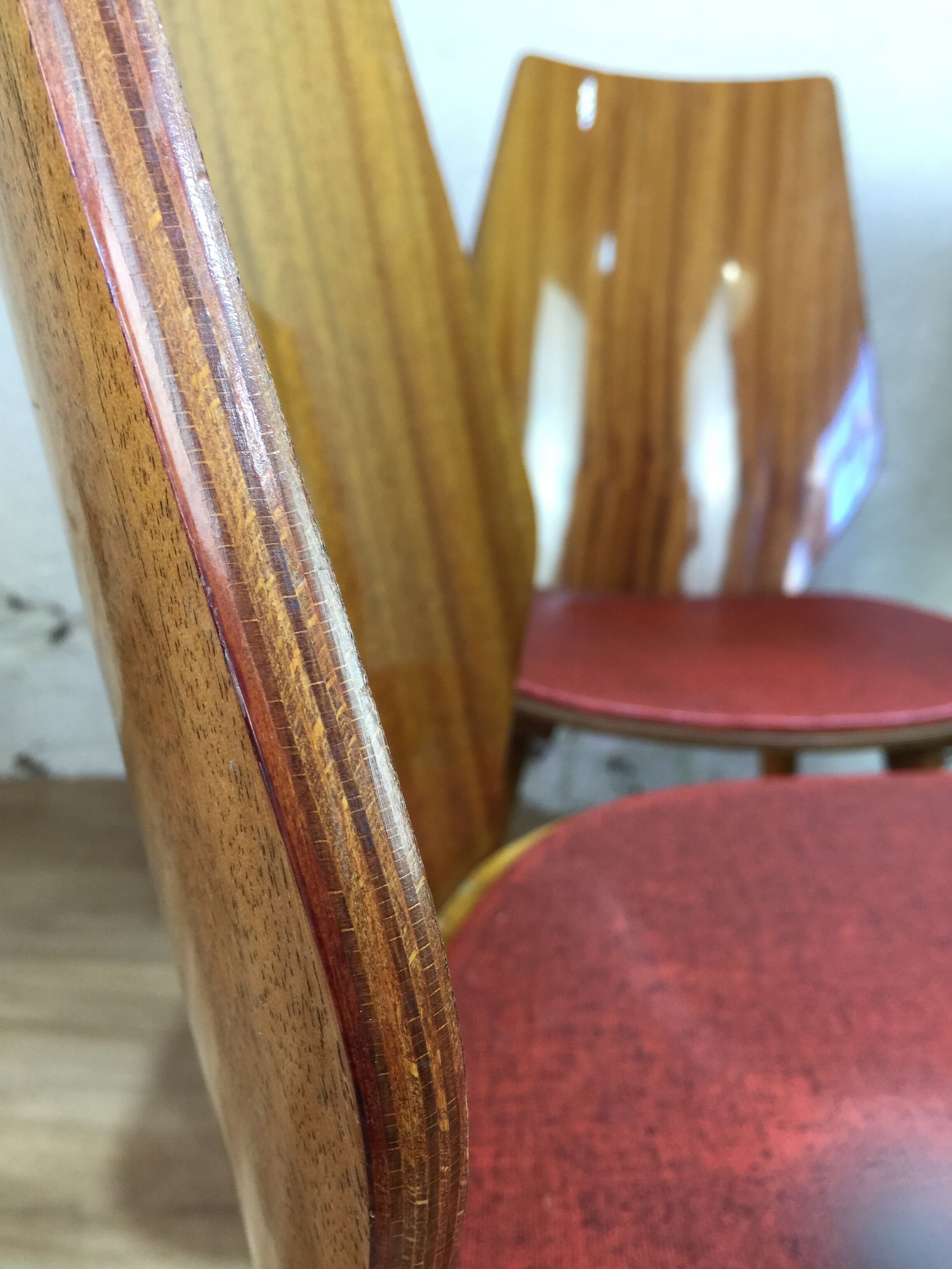 Lot of 4 chairs 1960s skai red compass feet