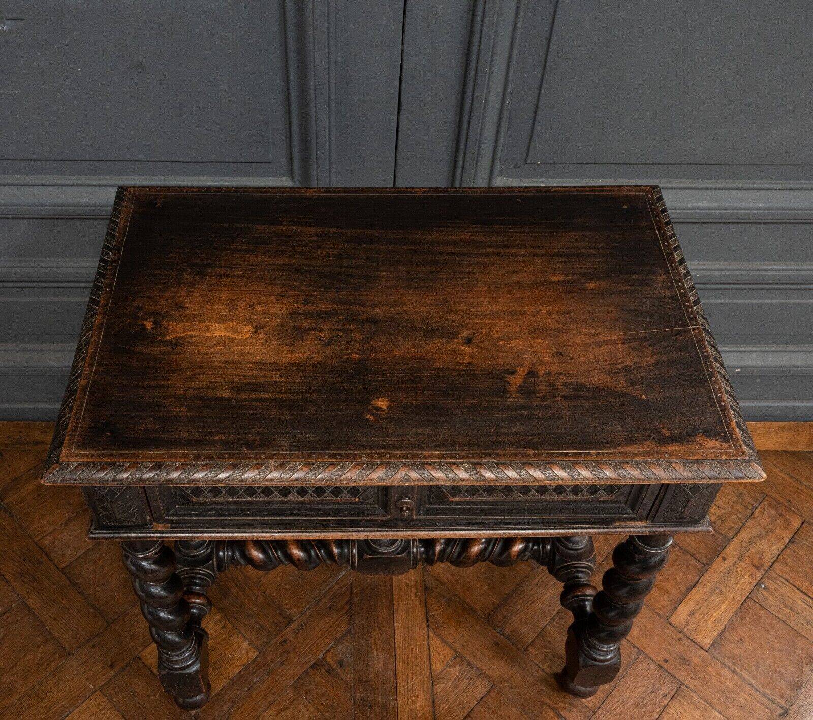 Louis XIII style blackened walnut desk, late 19th century, turned legs, one drawer