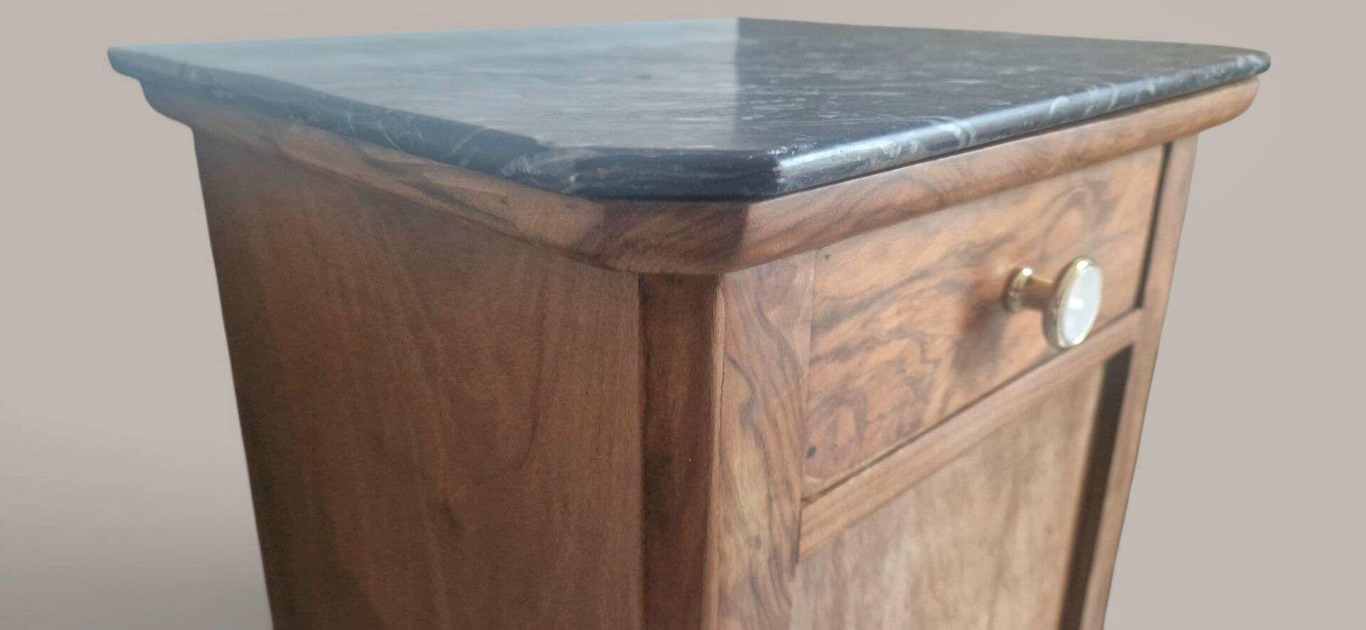 Walnut bedside table with a black marble top – late 19th century.