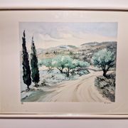 Lithographie "Chemin de l'oliveraie" par Victor Zarou