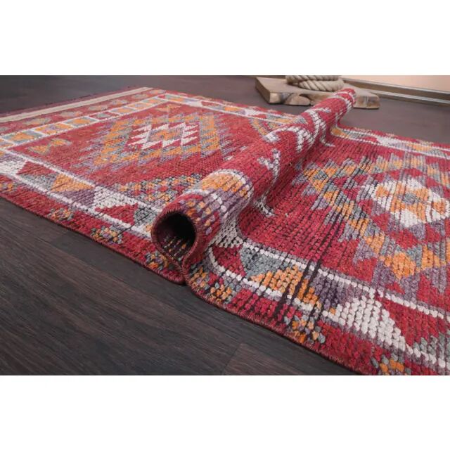 Vintage Turkish Hand-Knotted Wool Cotton Red Runner Rug 83x384
