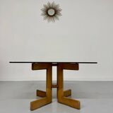 Vintage coffee table in wood and smoked glass, Scandinavian design, 70s