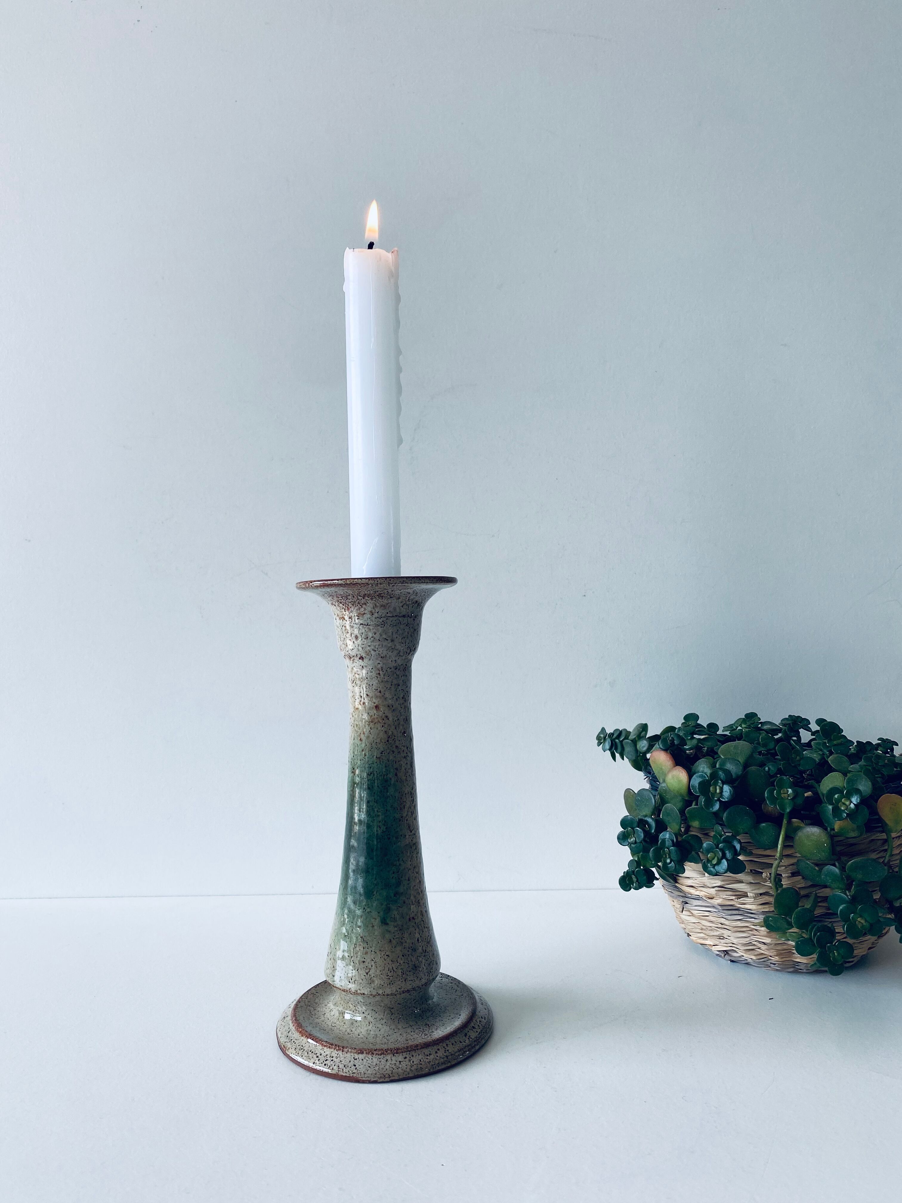 Enamelled terracotta candle holder