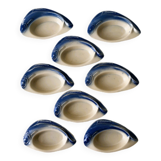 Set of 8 raviers - ceramic dishes blue fish Charles Amand
