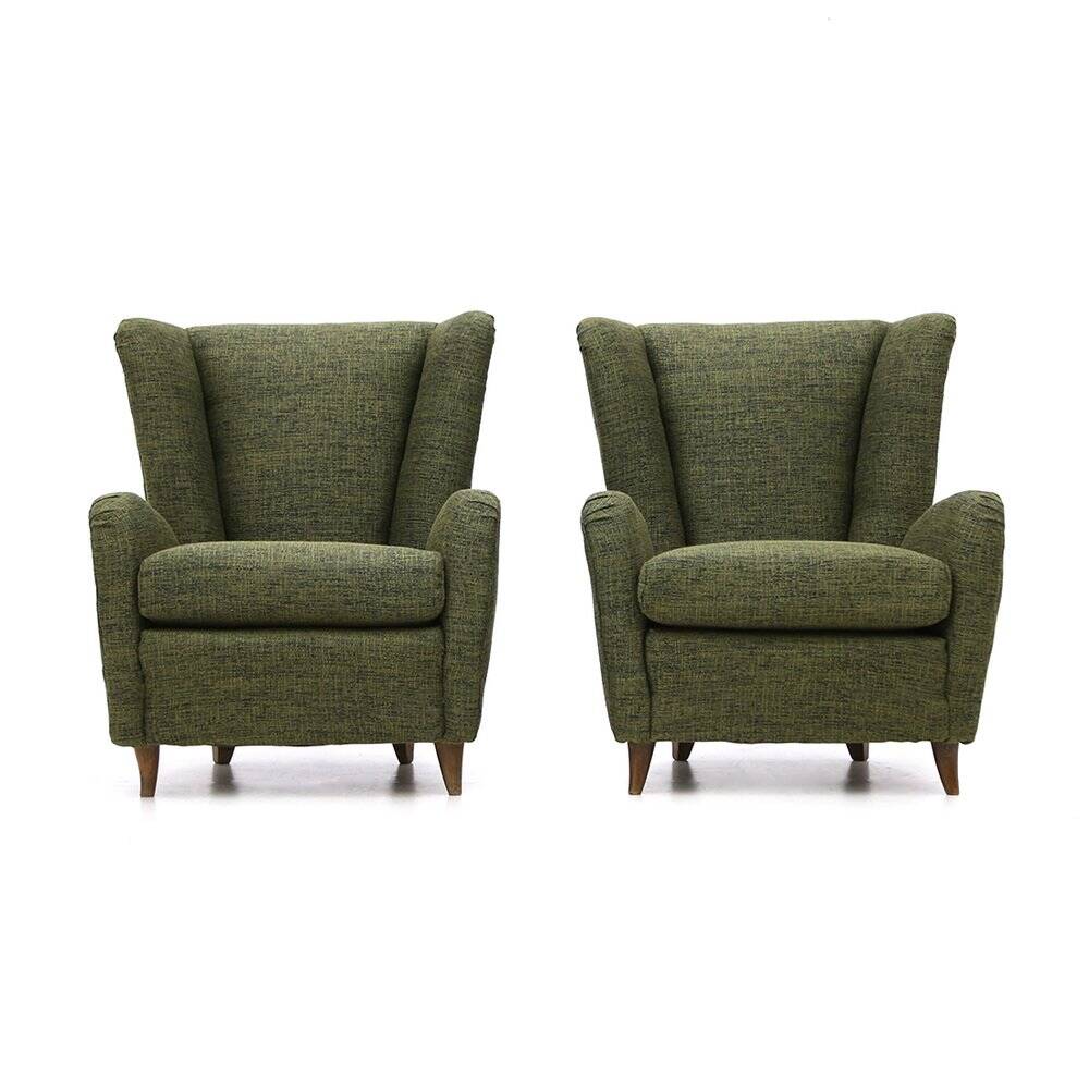 Set of green fabric armchairs, 1940s