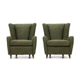 Set of green fabric armchairs, 1940s