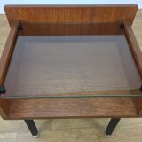 Modernist bedside table wood and glass 1950