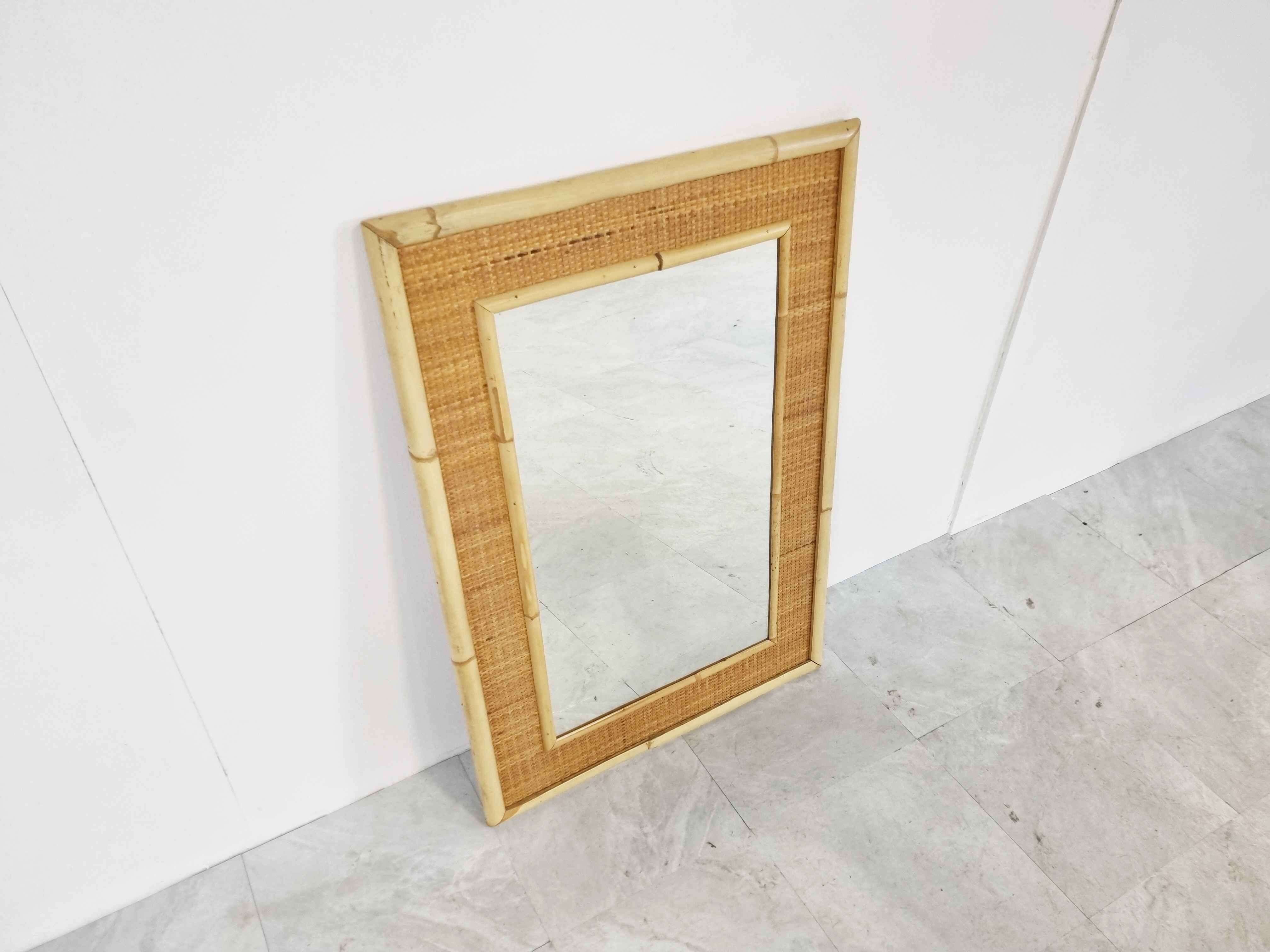 Mid century bamboo mirror by dal vera, 1960s