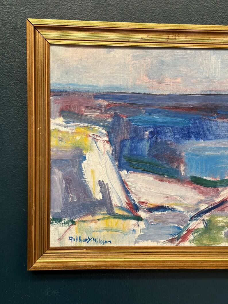 Original Swedish Oil on Canvas – “Coastal Landscape” by Arthur Y. Nilsson – Signed – Vintage & Framed