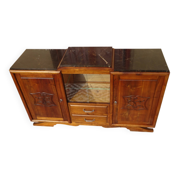 Buffet en noyer massif avec petite vitrine