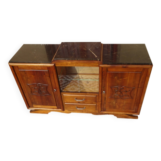 Buffet en noyer massif avec petite vitrine