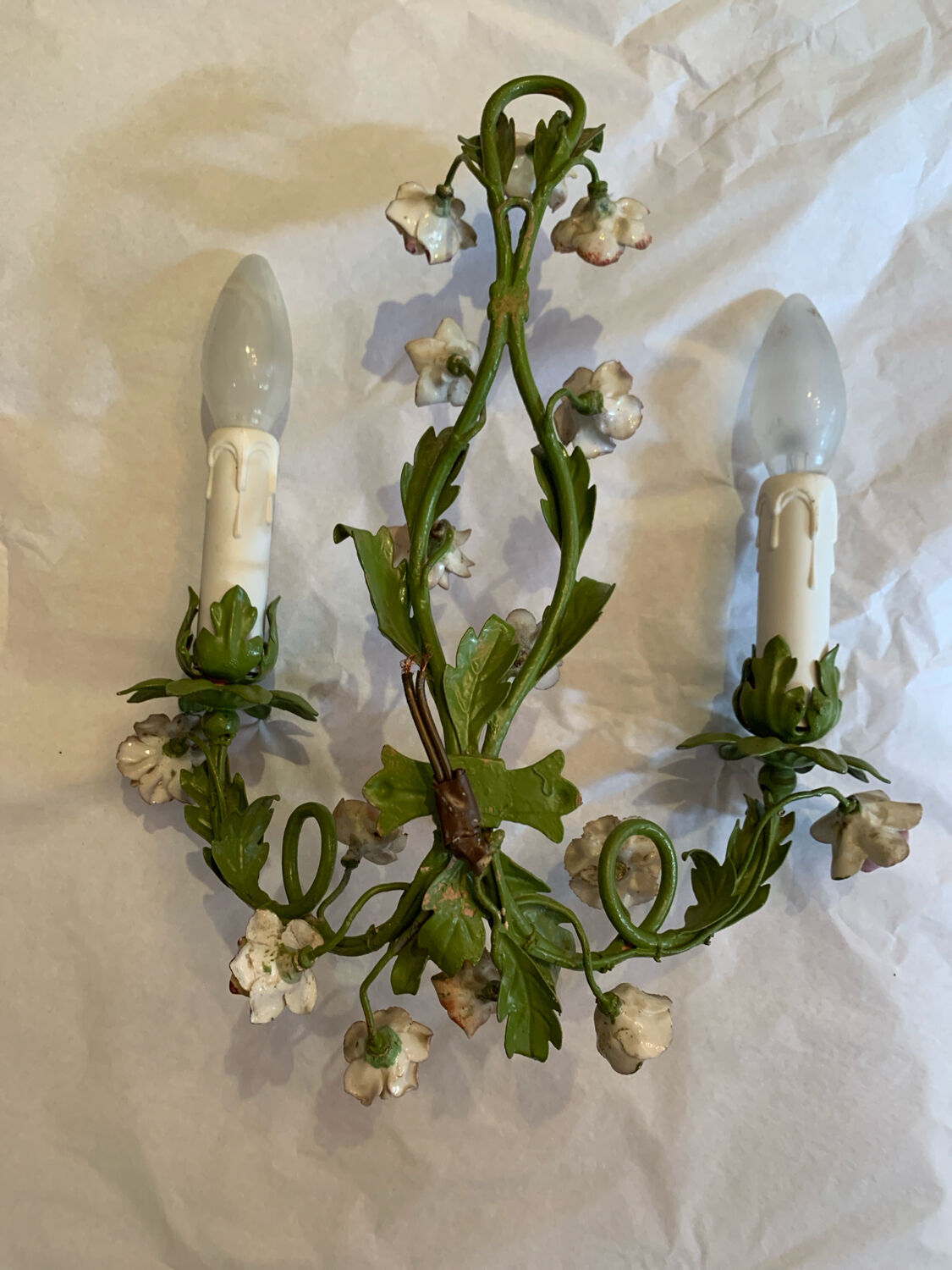 Pair of porcelain flower wall lights