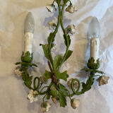 Paire appliques fleurs porcelaine