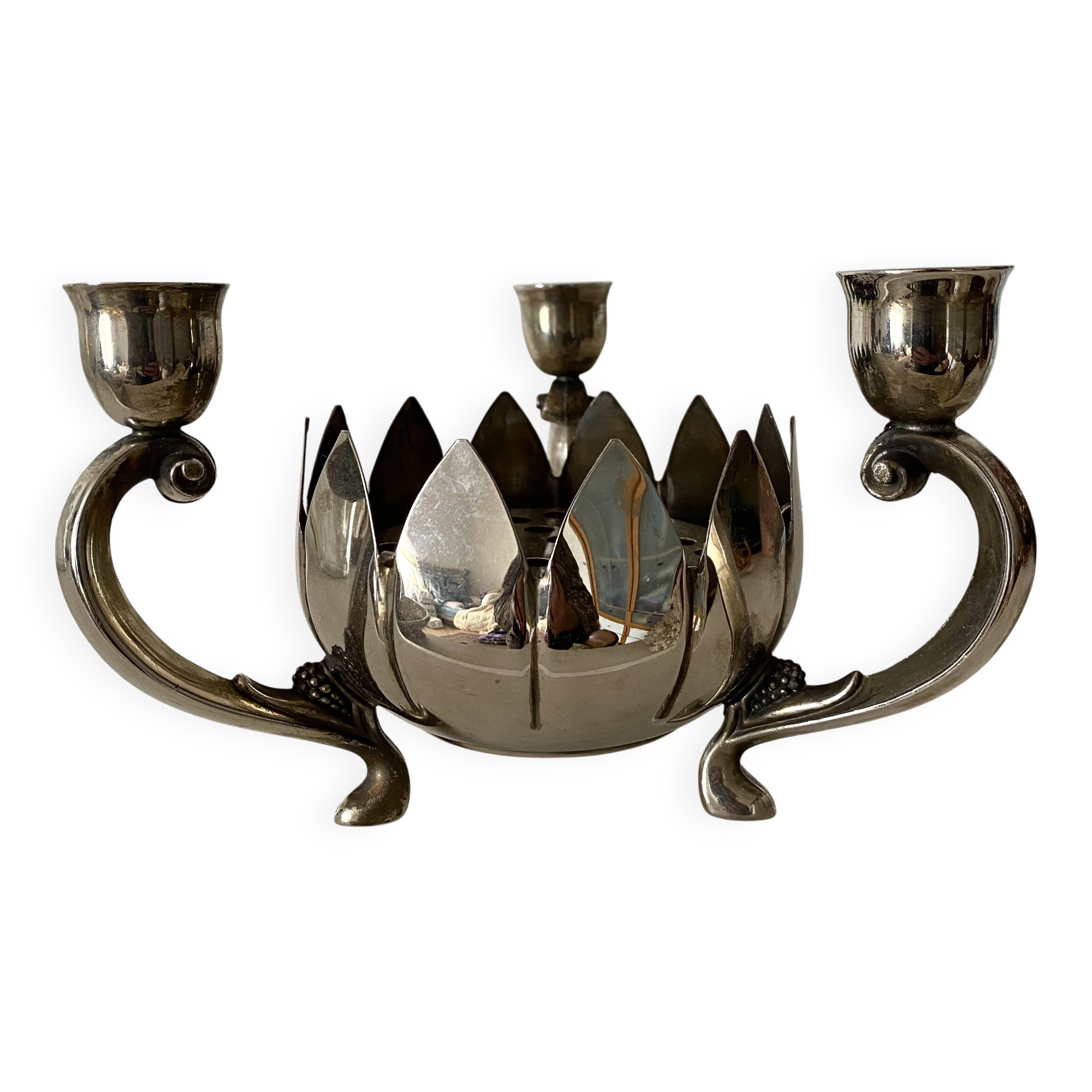 3-light candle holder and flower pick, 80s