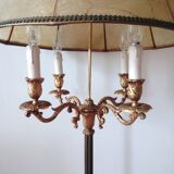 Ancien lampadaire tripode en bronze - 4 feux - 1950