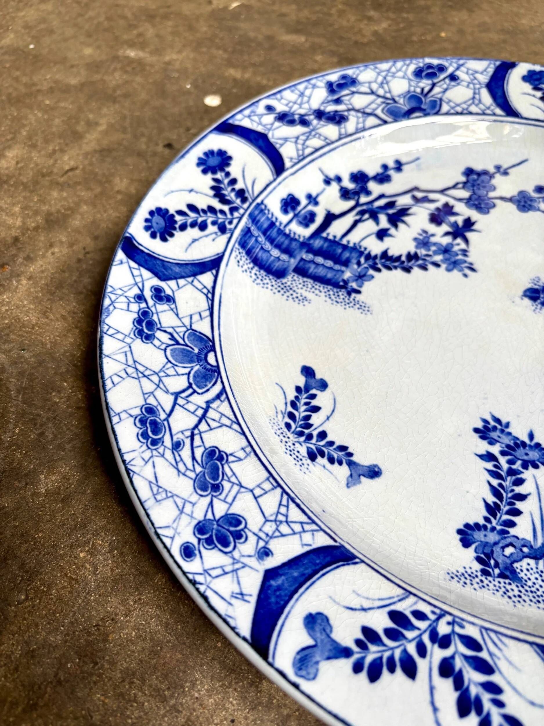 Round flat dish Creil & Montereau in blue ironstone, "Japan" service