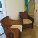 Vintage-Beautiful Colonial Style Armchair - Woven Rattan - Exotic Wood - 80s
