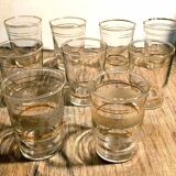 Set of 9 glasses with golden edging in blown glass