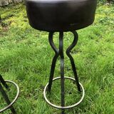 Vintage leather and wrought iron bar stools