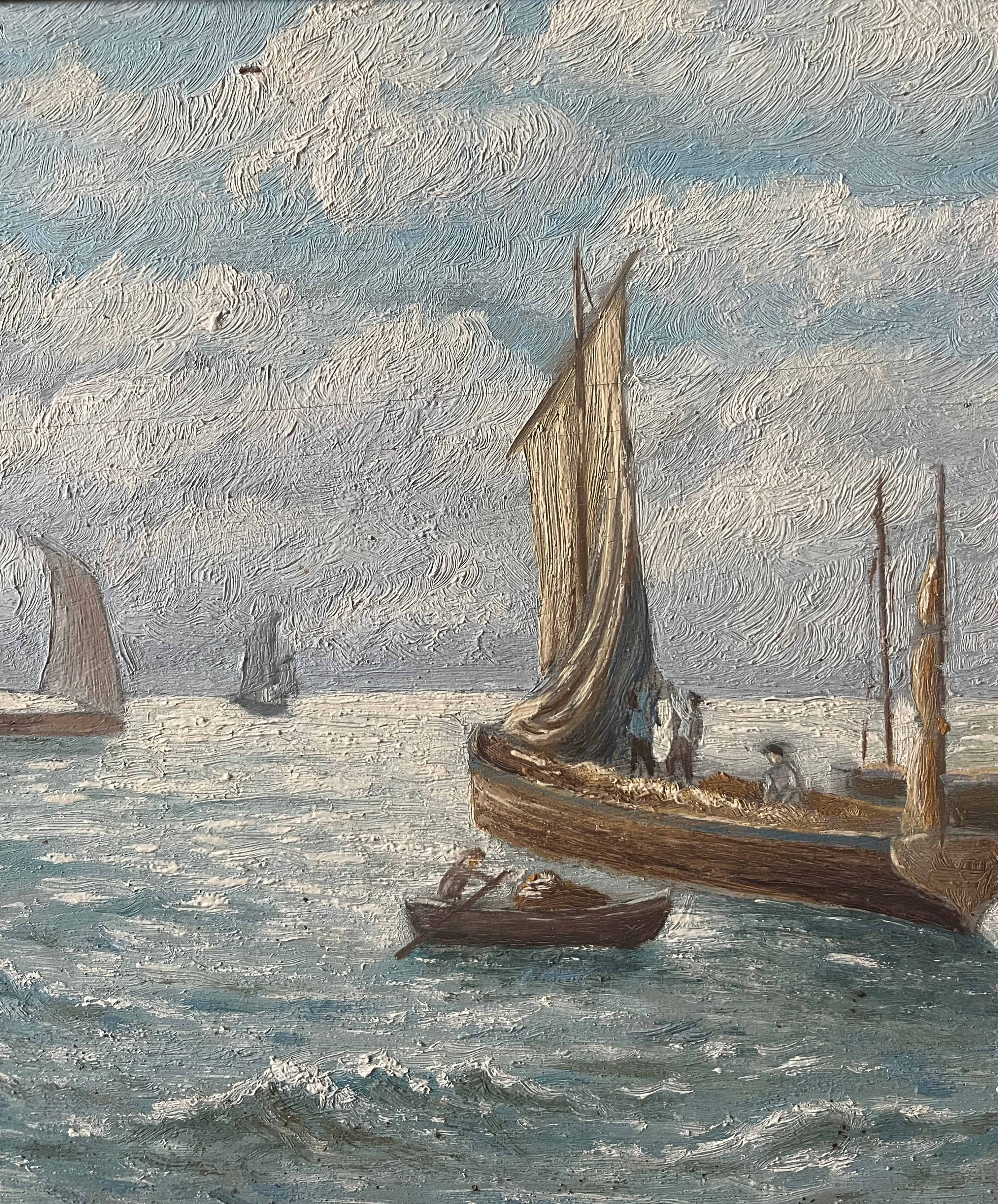 Old painting Marine Seaside signed around 1950