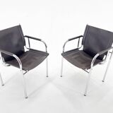 Pair of 1970s Vintage Hans Eichenberger Leather & Chrome Lounge Chairs, Labeled