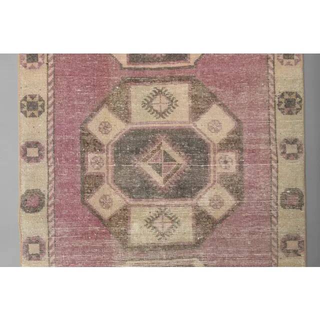 1970s Turkish Hand-Knotted Wool Cotton Pink Runner Rug 104x361
