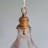 Suspension/baladeuse Art Déco en verre transparent rainuré, 1920-30 