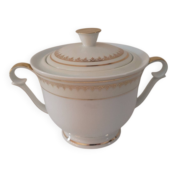 Sucrier porcelaine Limoges Lanternier – décor doré – années 1950–1960