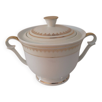 Porcelain sugar bowl Limoges Lanternier – gold decoration – 1950s–1960s