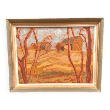 Huile sur panneau d'origine suédoise – "Paysage d'automne" – Signé – Vintage et encadré – 46 × 36 cm (18,1" × 14,2")