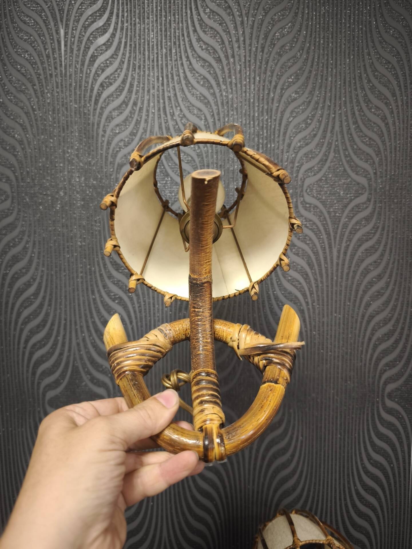 Pair of wall sconces in rattan