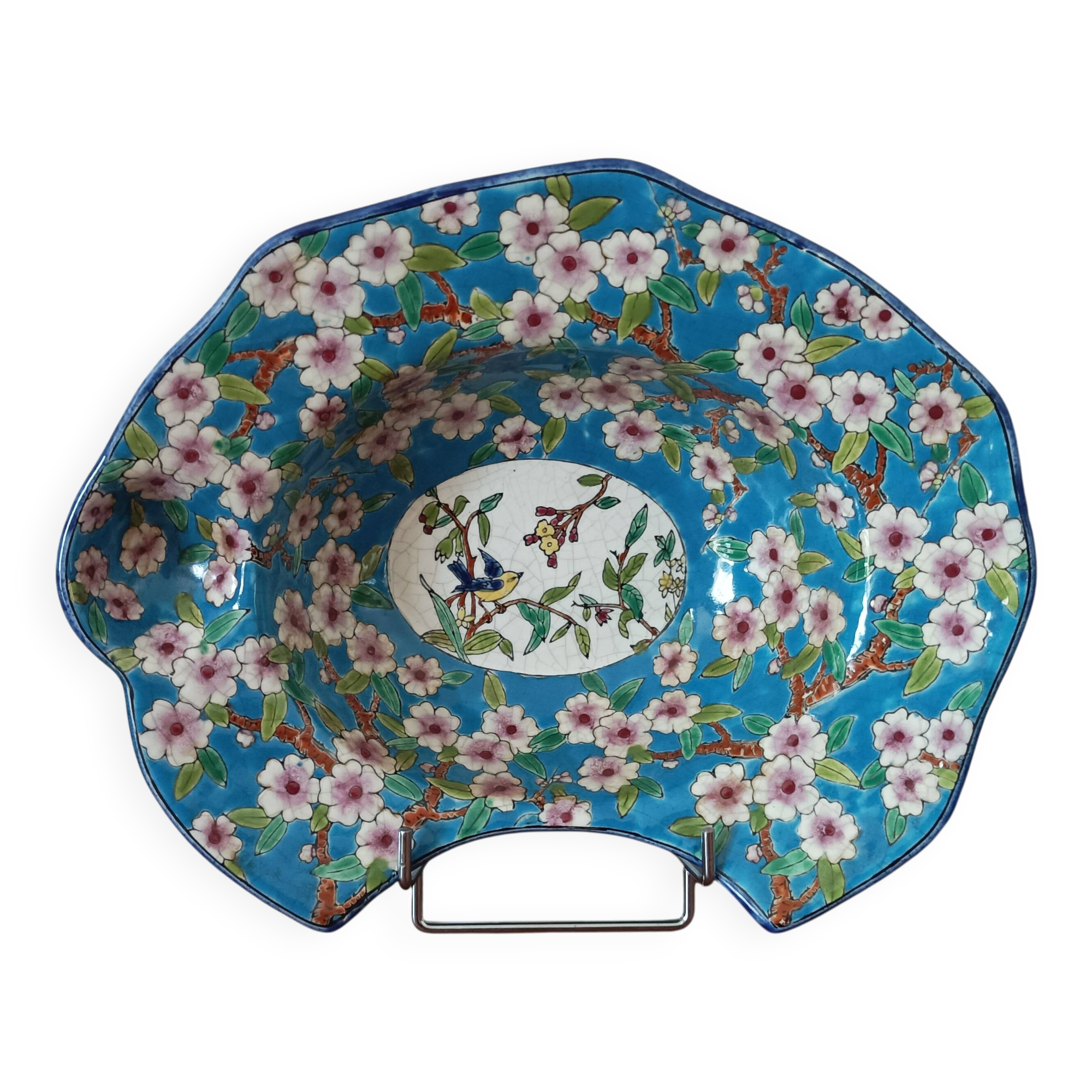 Large Art Nouveau beard plate – Faience from Lorraine – Guaranteed enamels L.B –