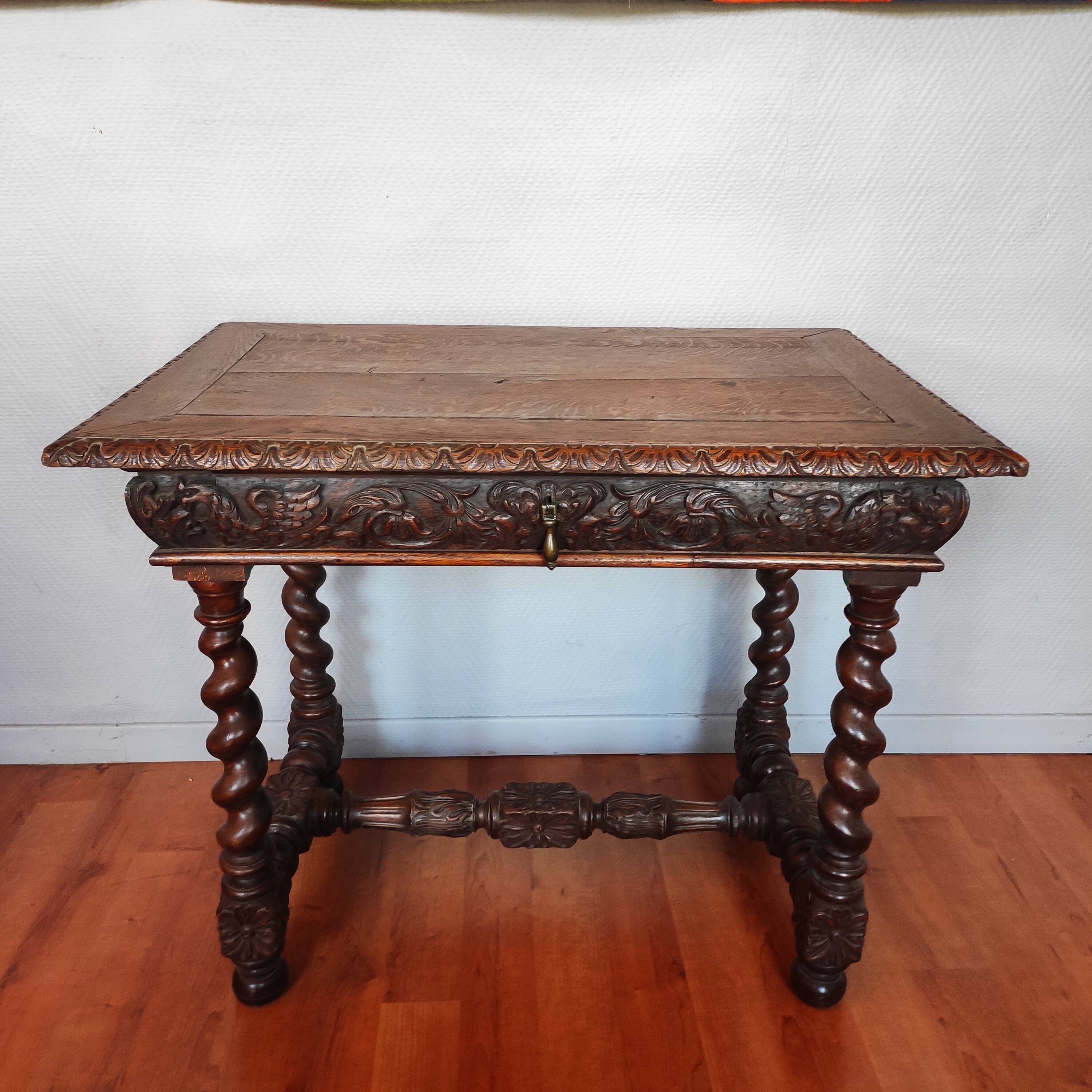 Louis XIII style oak desk table
