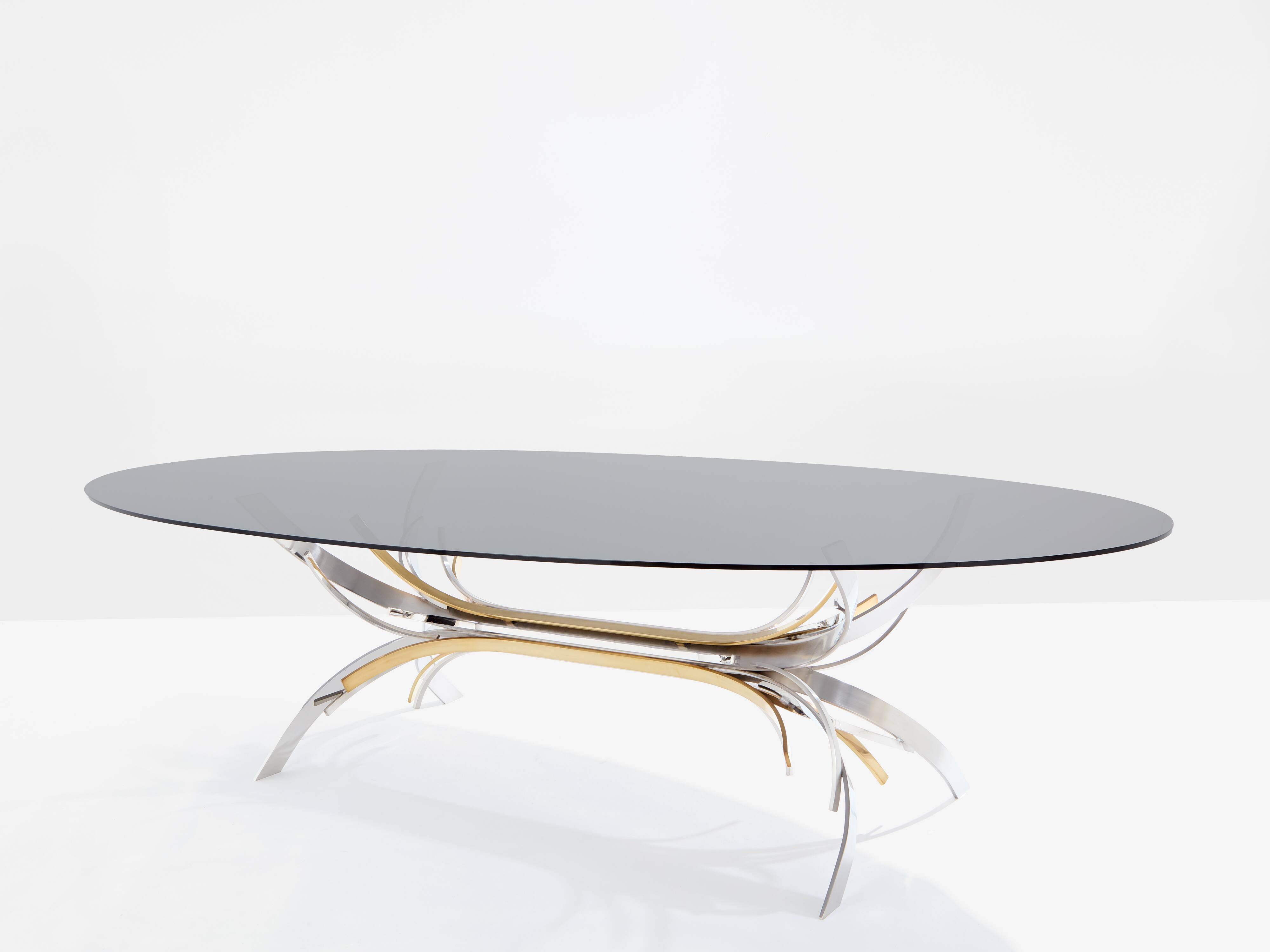 Maria Pergay steel and brass dining table Gerbe 1970
