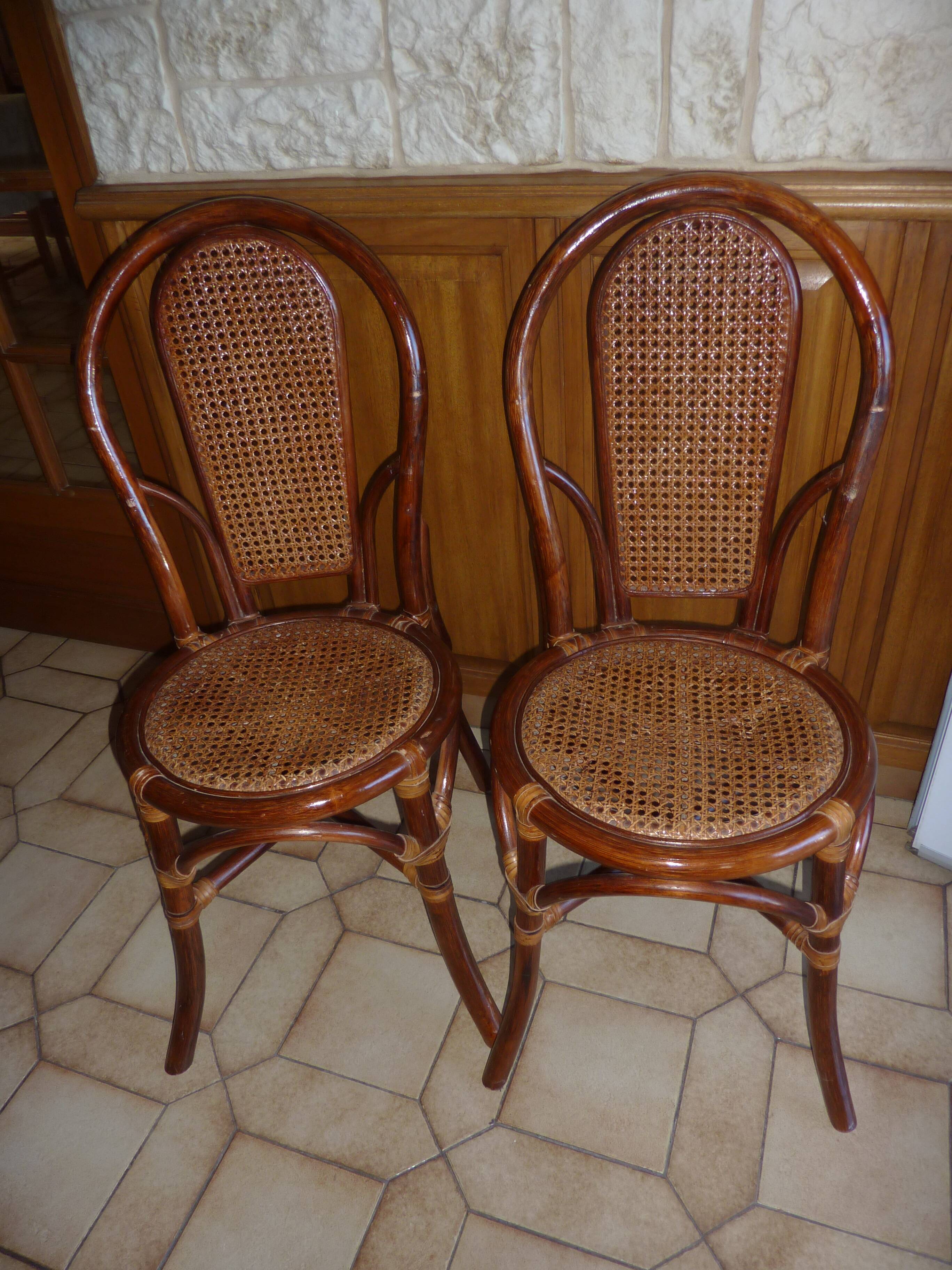 Pair of vintage bamboo rattan chairs