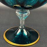 Decorative bowl in blue enamelled and gilded glass, red cabochons – height 32 cm