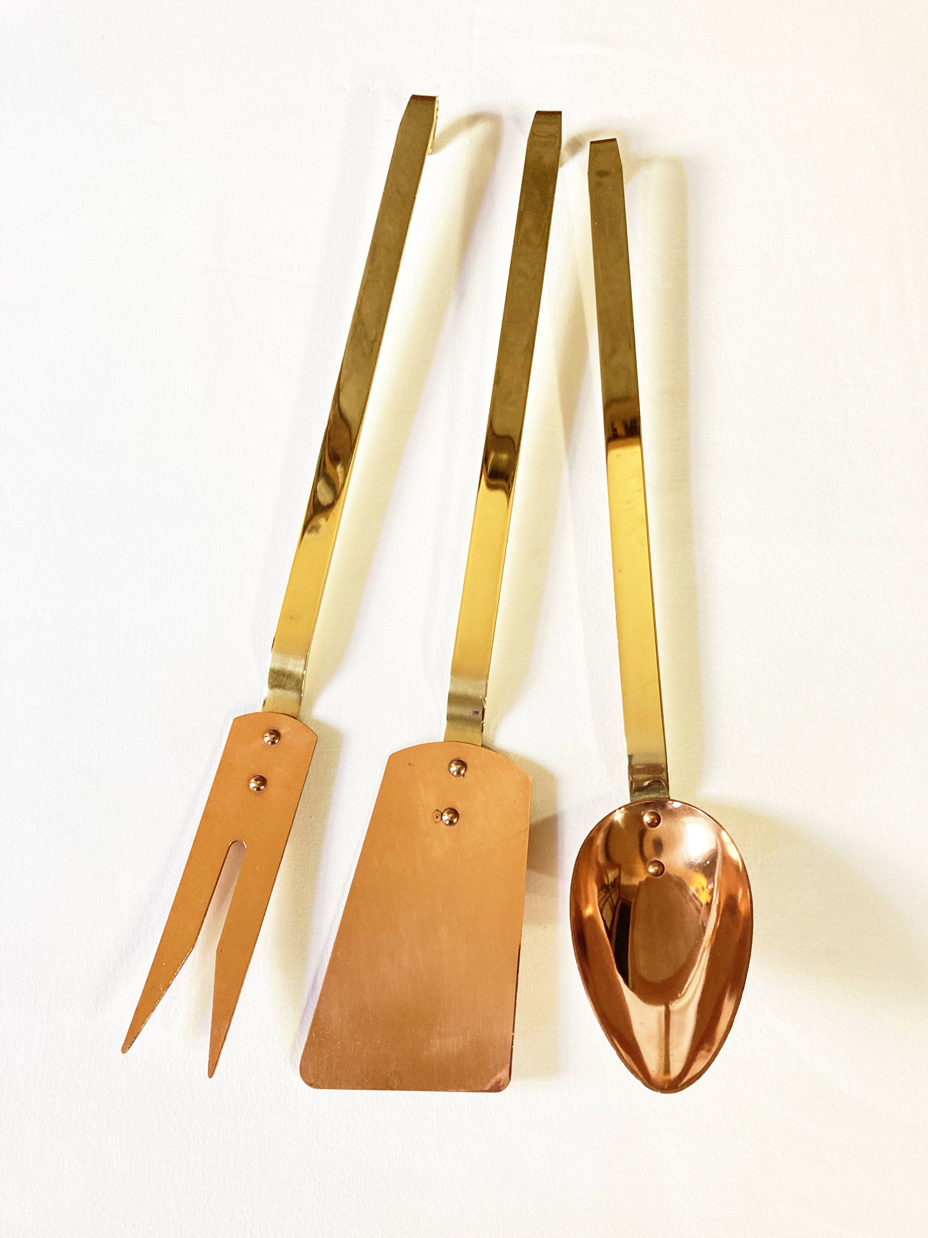 Copper and brass kitchen utensils